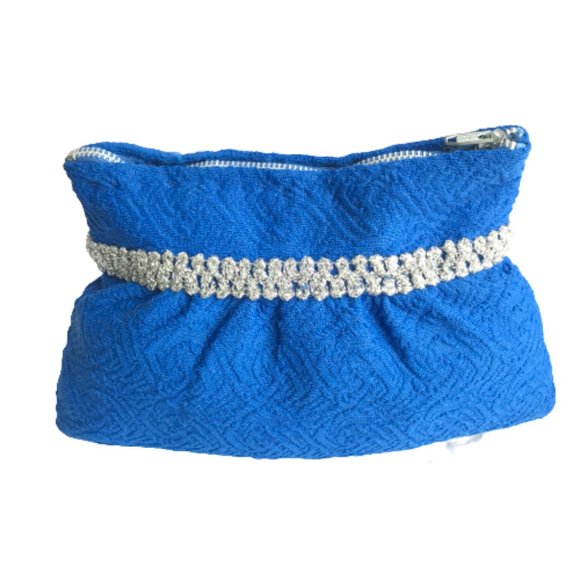 Vintage Blue Handmade Cosmetic Jewelry Travel Bag - Picture 4 of 11